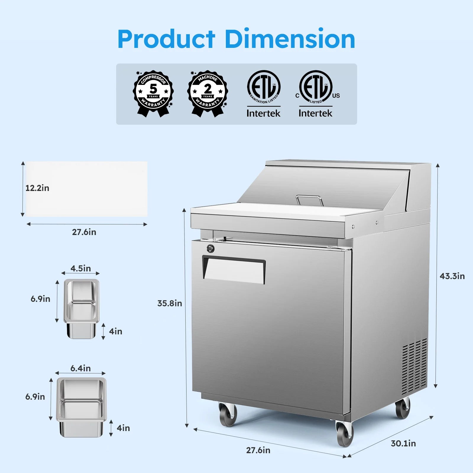 11.6 CF 27" Commercial Refrigerator Sandwich/Salad Prep Table