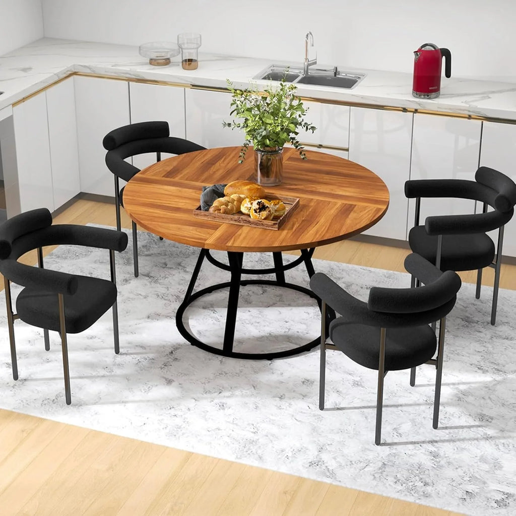 47” Round Dinner Table for 4 6, wood metal