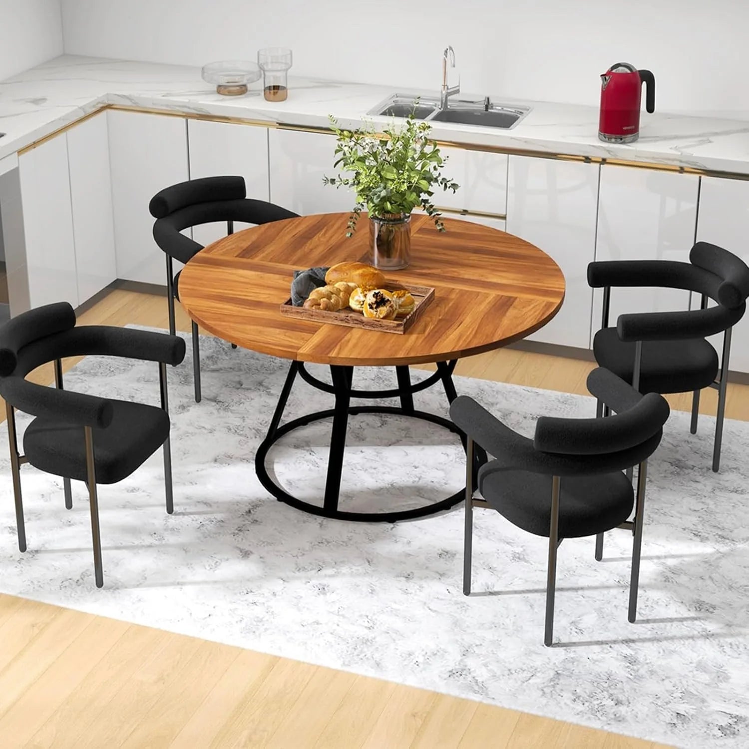 47” Round Dinner Table for 4 6, wood metal