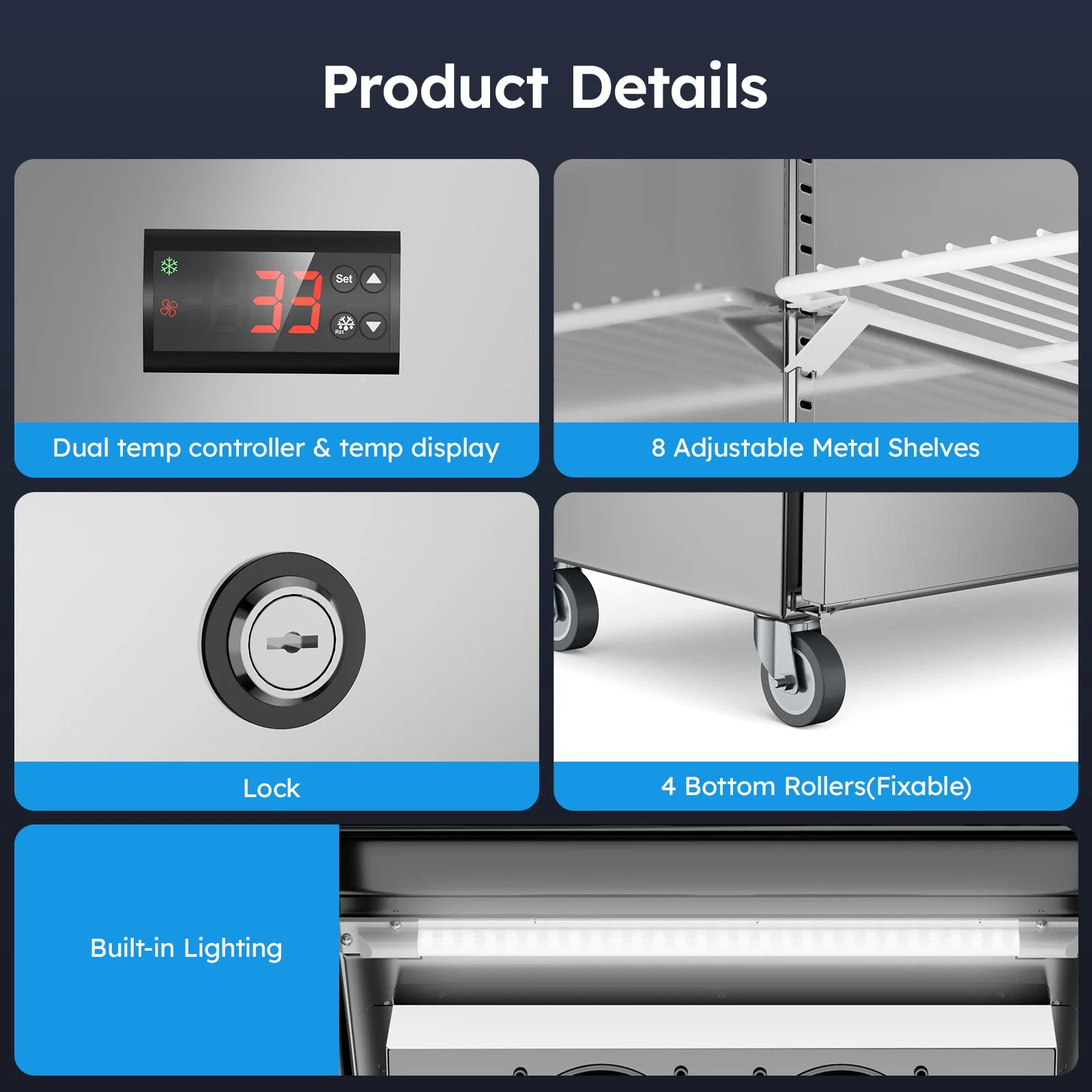 48" W Commercial Refrigerator Freezer 2 Temperature Zones