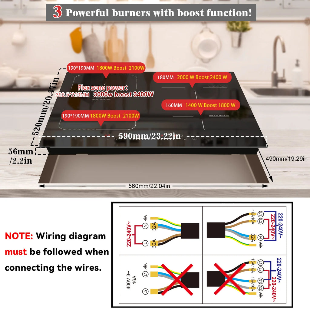 Built-in 4-Burner Induction Cooktop, Slider Control, Boost 7200W