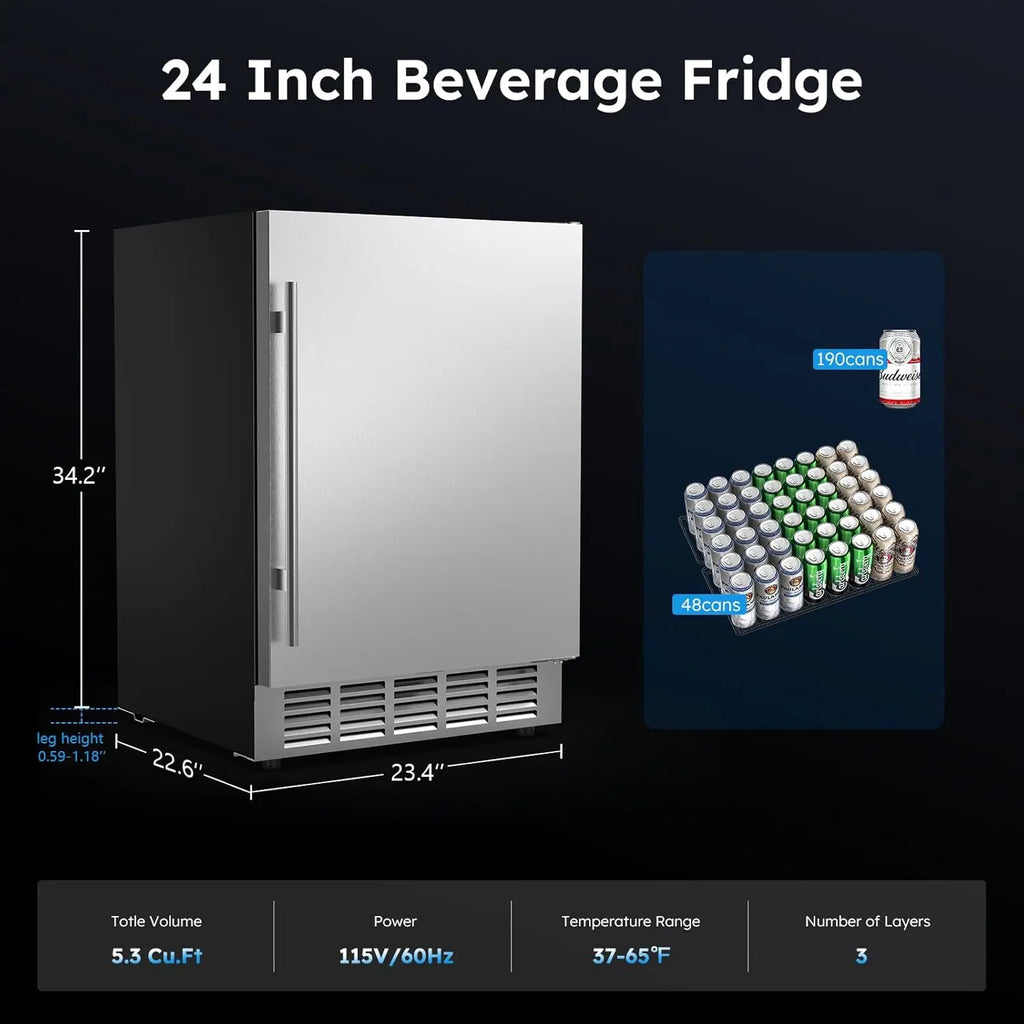24" Outdoor Beverage Fridge Weather-Proof Stainless