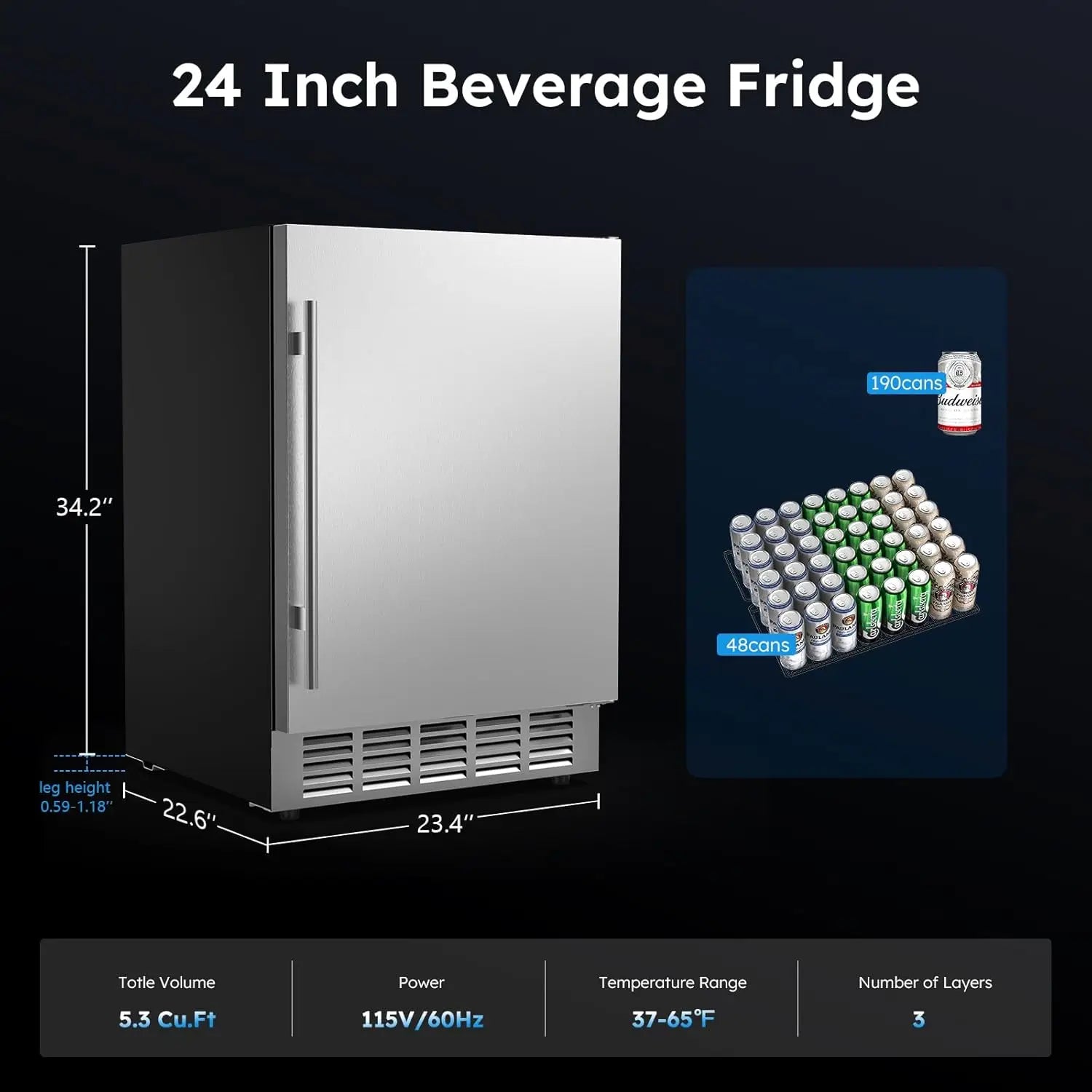 24" Outdoor Beverage Fridge Weather-Proof Stainless