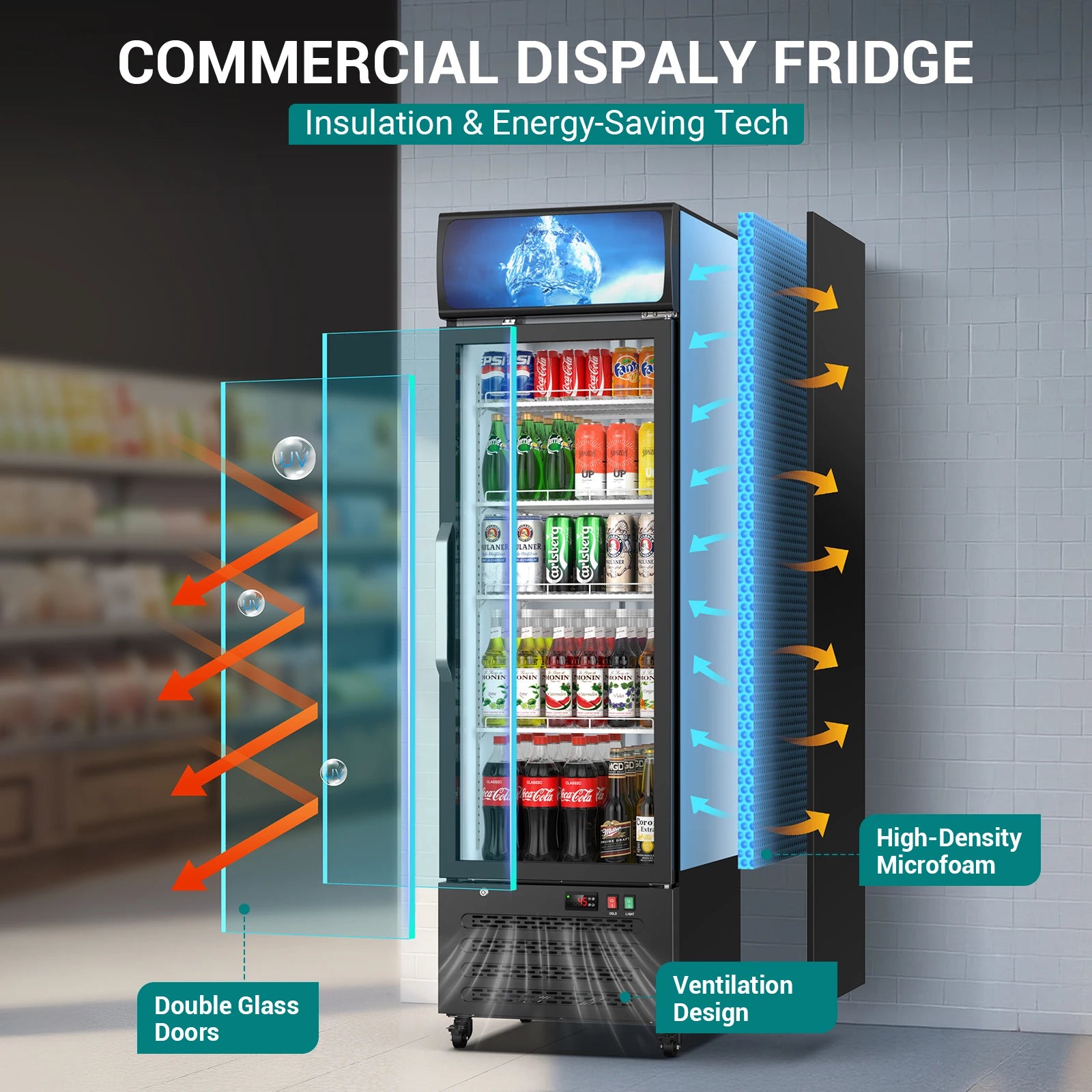 14.8 CF Commercial Merchandiser Refrigerator Glass Door
