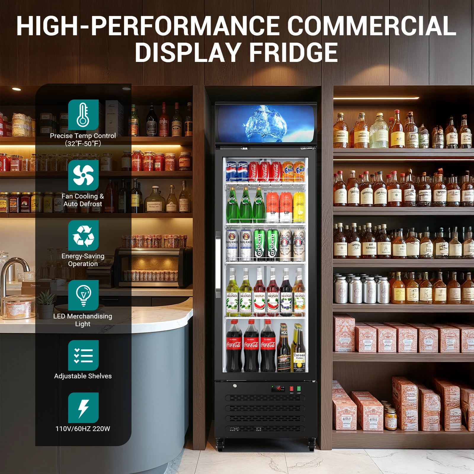 14.8 CF Commercial Merchandiser Refrigerator Glass Door