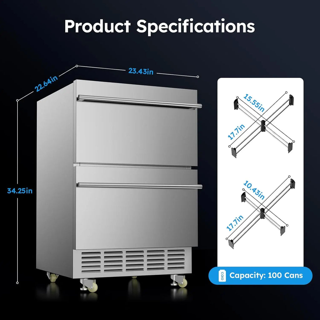 24" 2 Drawer Undercounter Outdoor Refrigerator