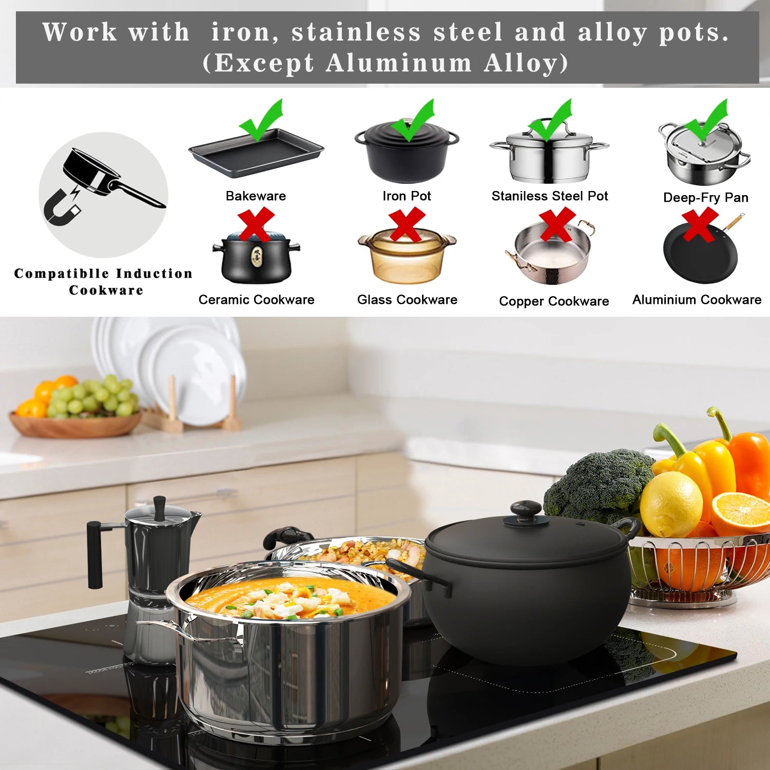 Built-in 4-Burner Induction Cooktop, Slider Control, Boost 7200W