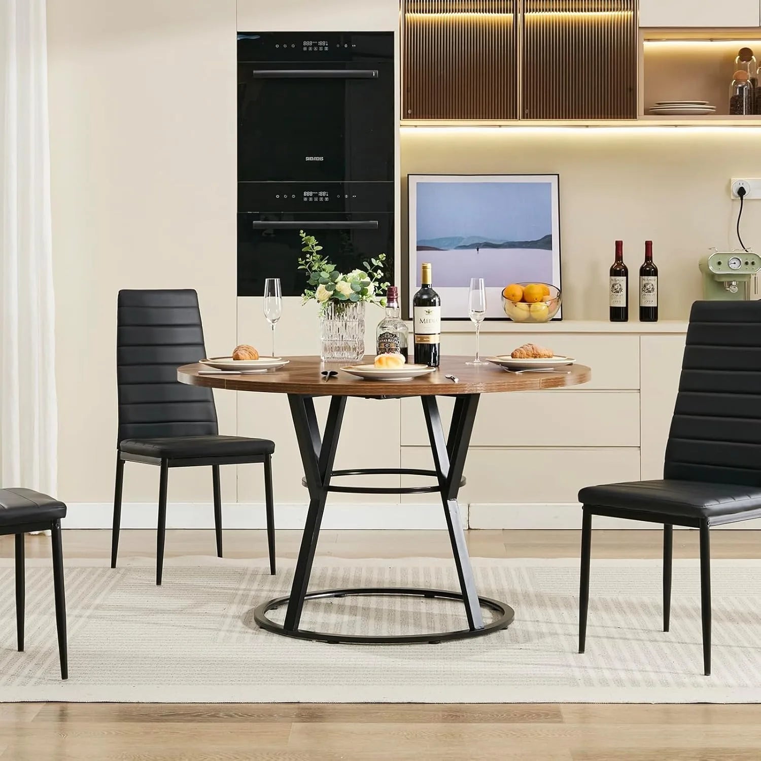 47” Round Dinner Table for 4 6, wood metal