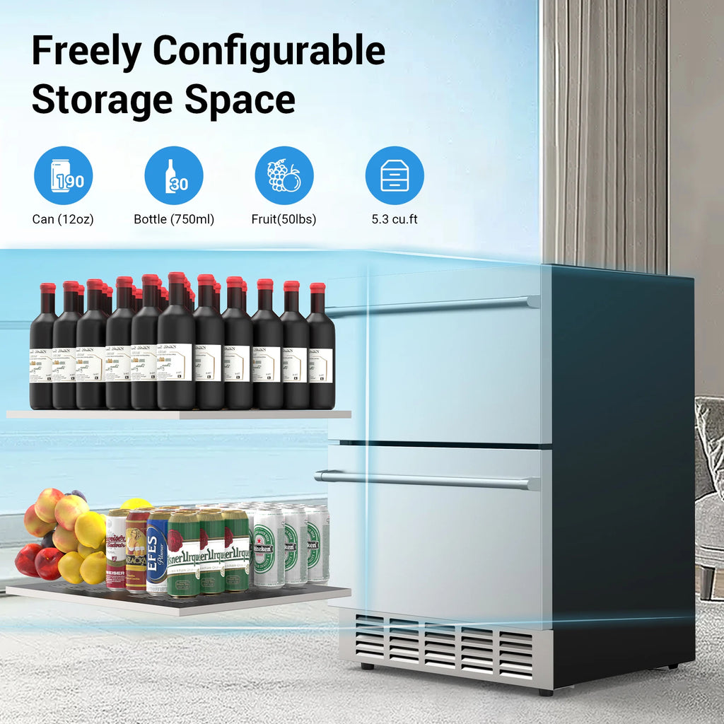 24" 2 Drawer Undercounter Outdoor Refrigerator