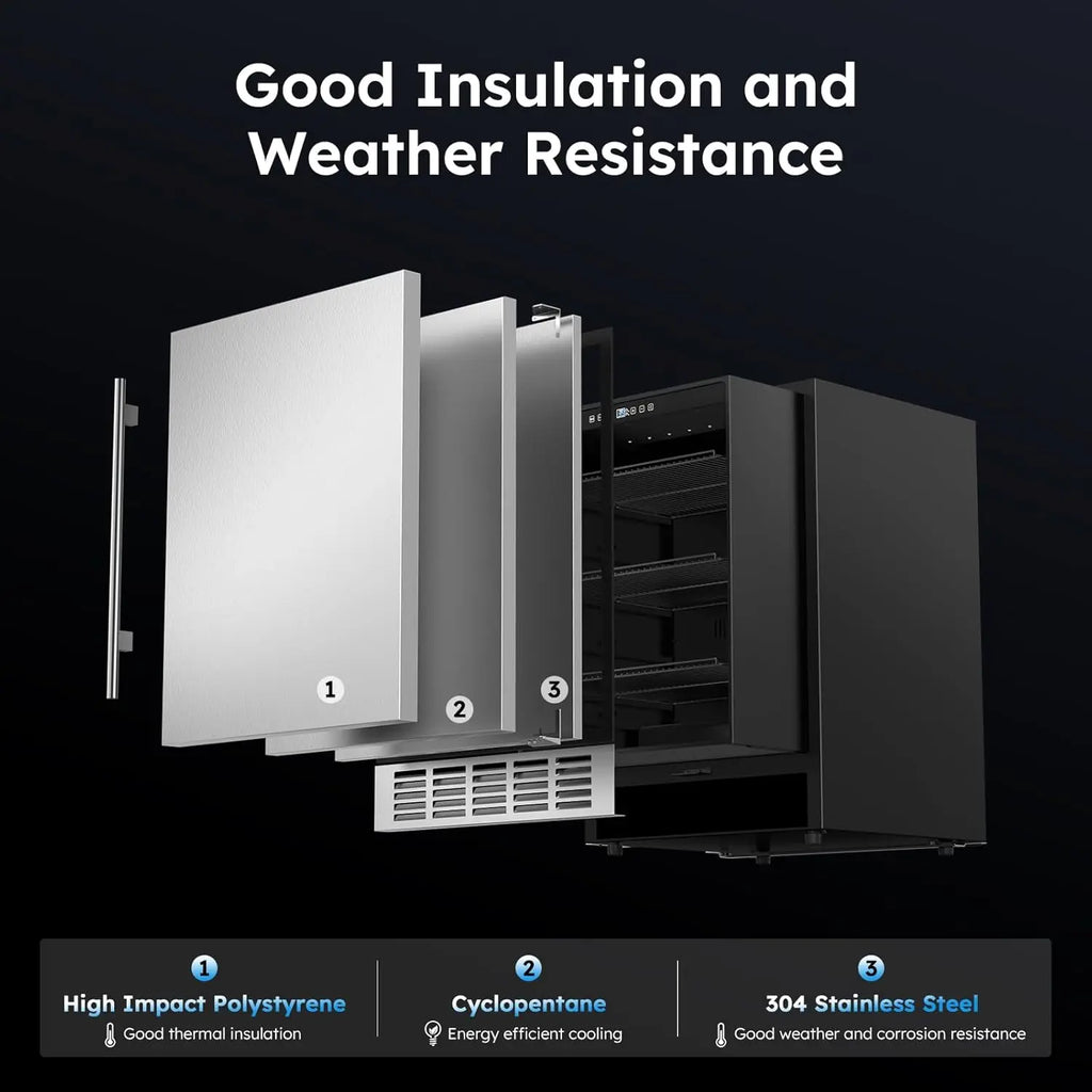 24" Outdoor Beverage Fridge Weather-Proof Stainless