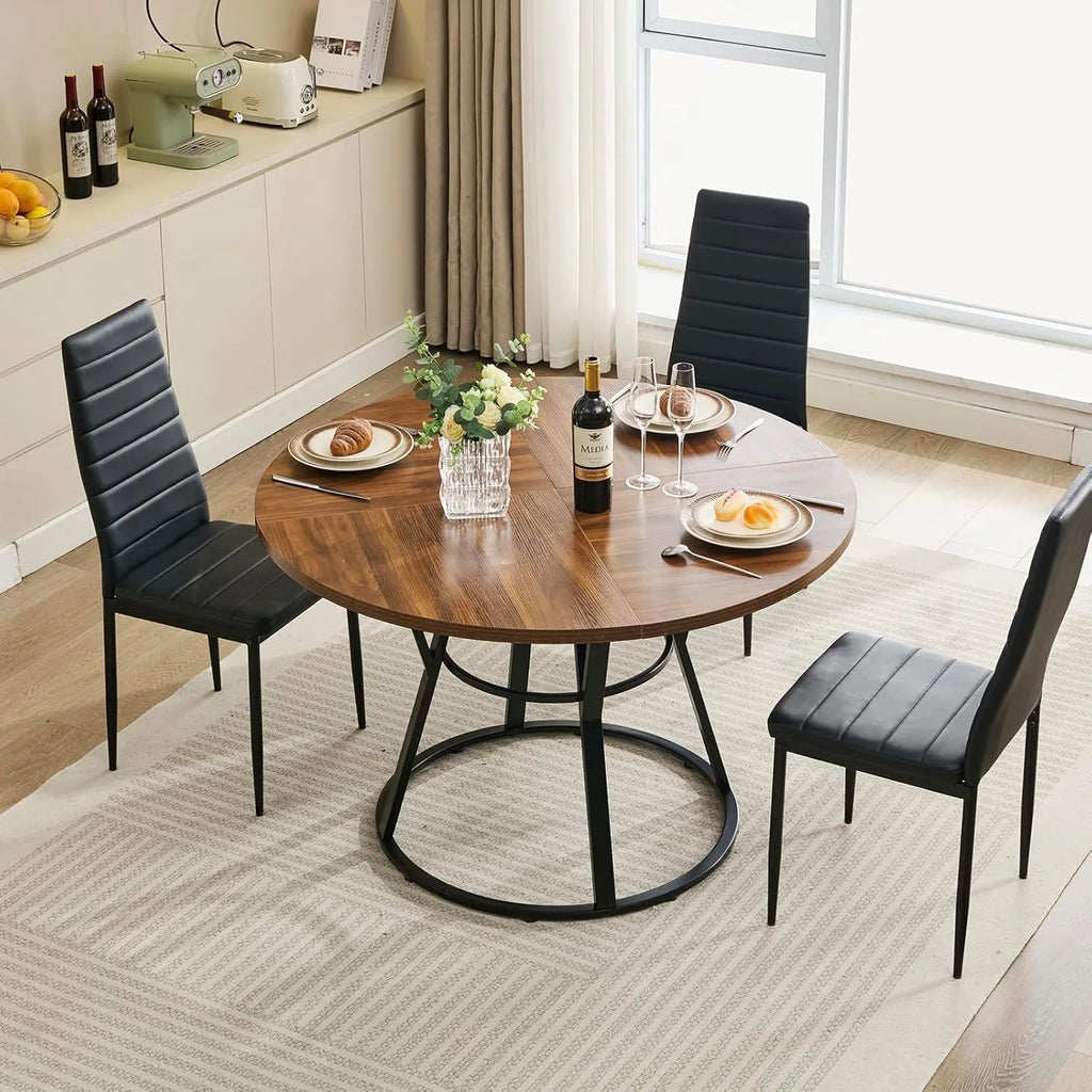 47” Round Dinner Table for 4 6, wood metal