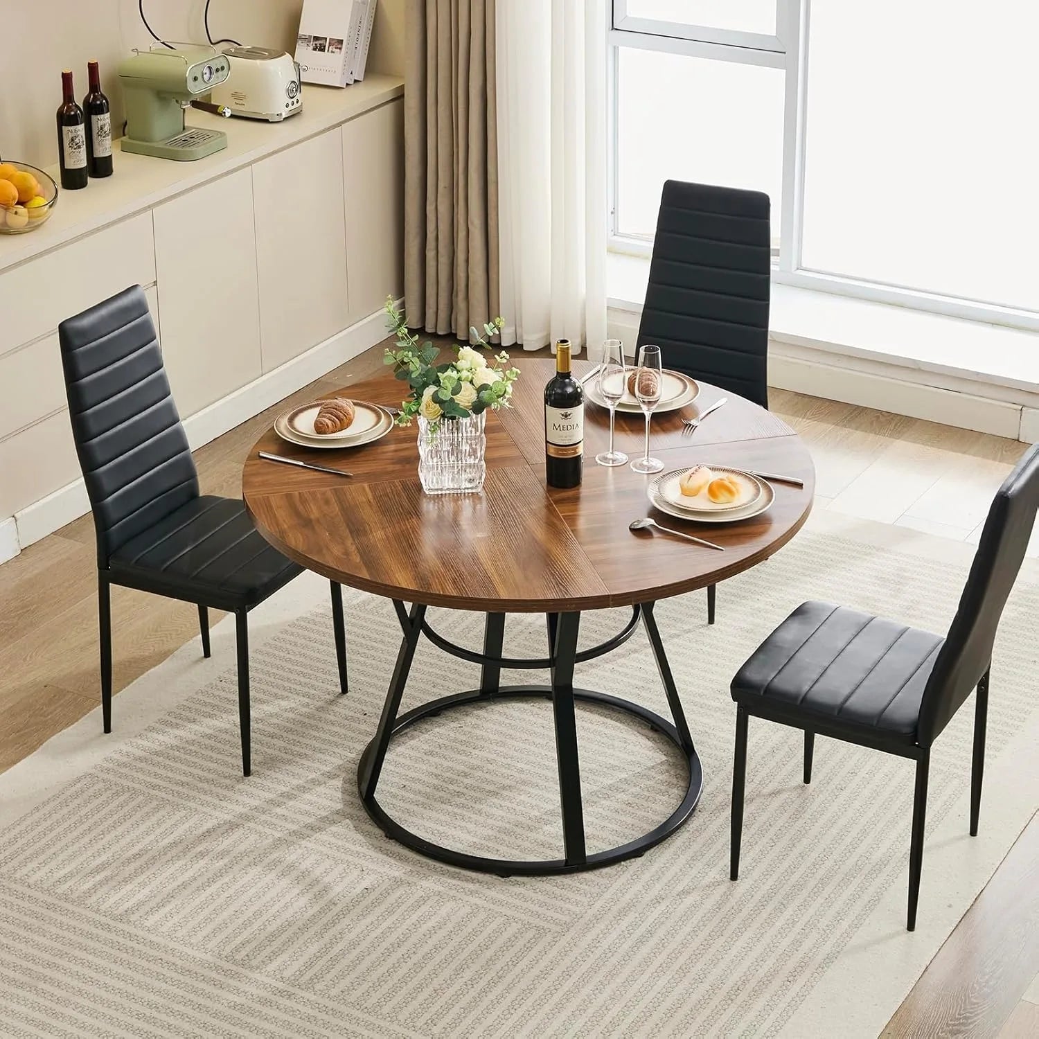 47” Round Dinner Table for 4 6, wood metal