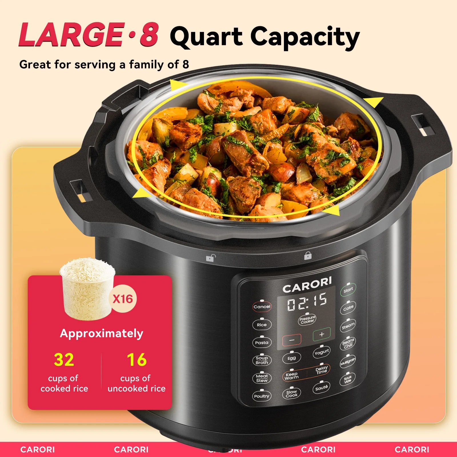 1200W 12-in-1 Electric Pressure Cooker 8Qt, Stainless
