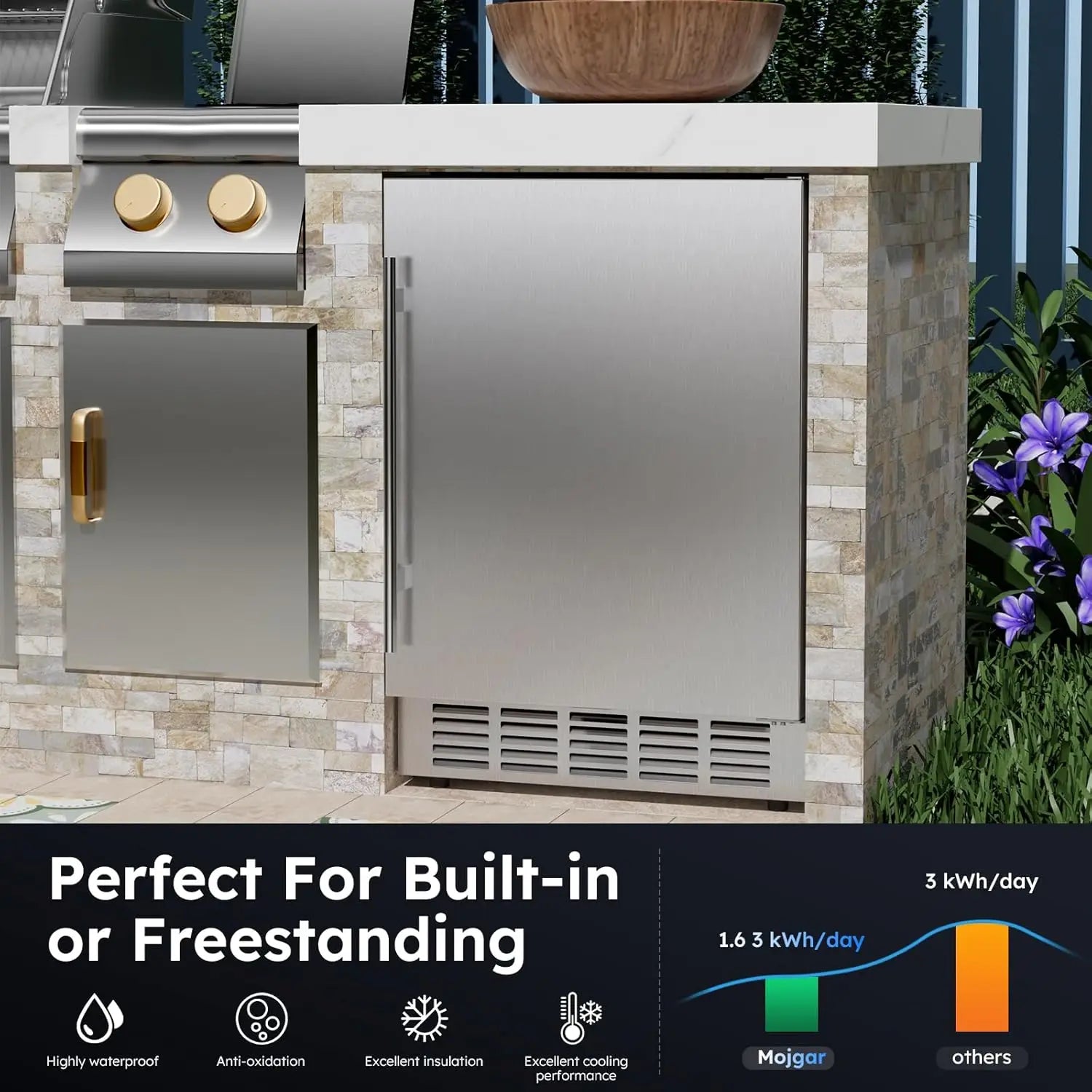 24" Outdoor Beverage Fridge Weather-Proof Stainless