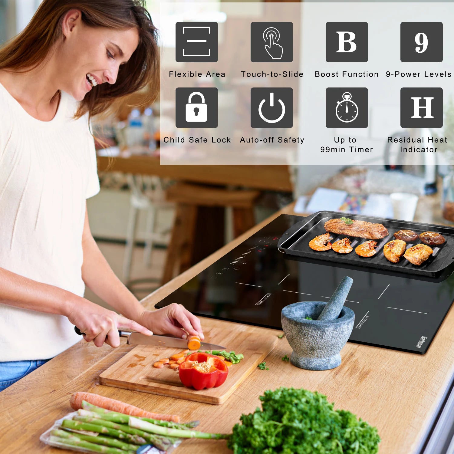 Built-in 4-Burner Induction Cooktop, Slider Control, Boost 7200W