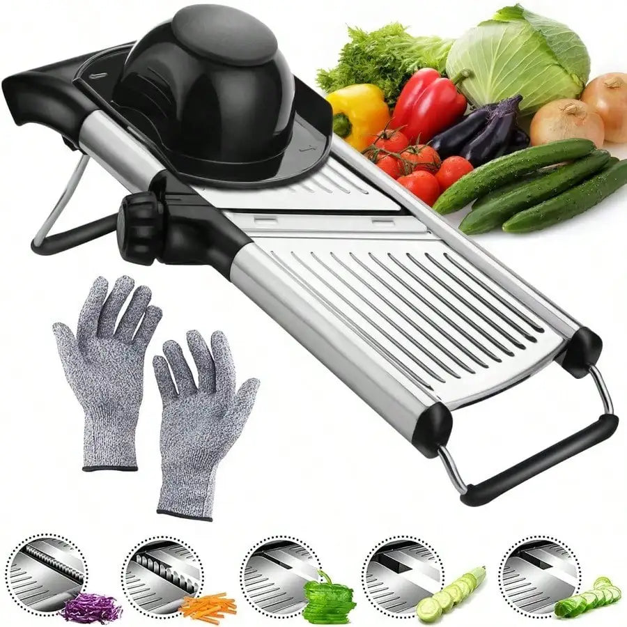 6-in-1 Adjustable Mandoline Slicer - Julienne & Waffle