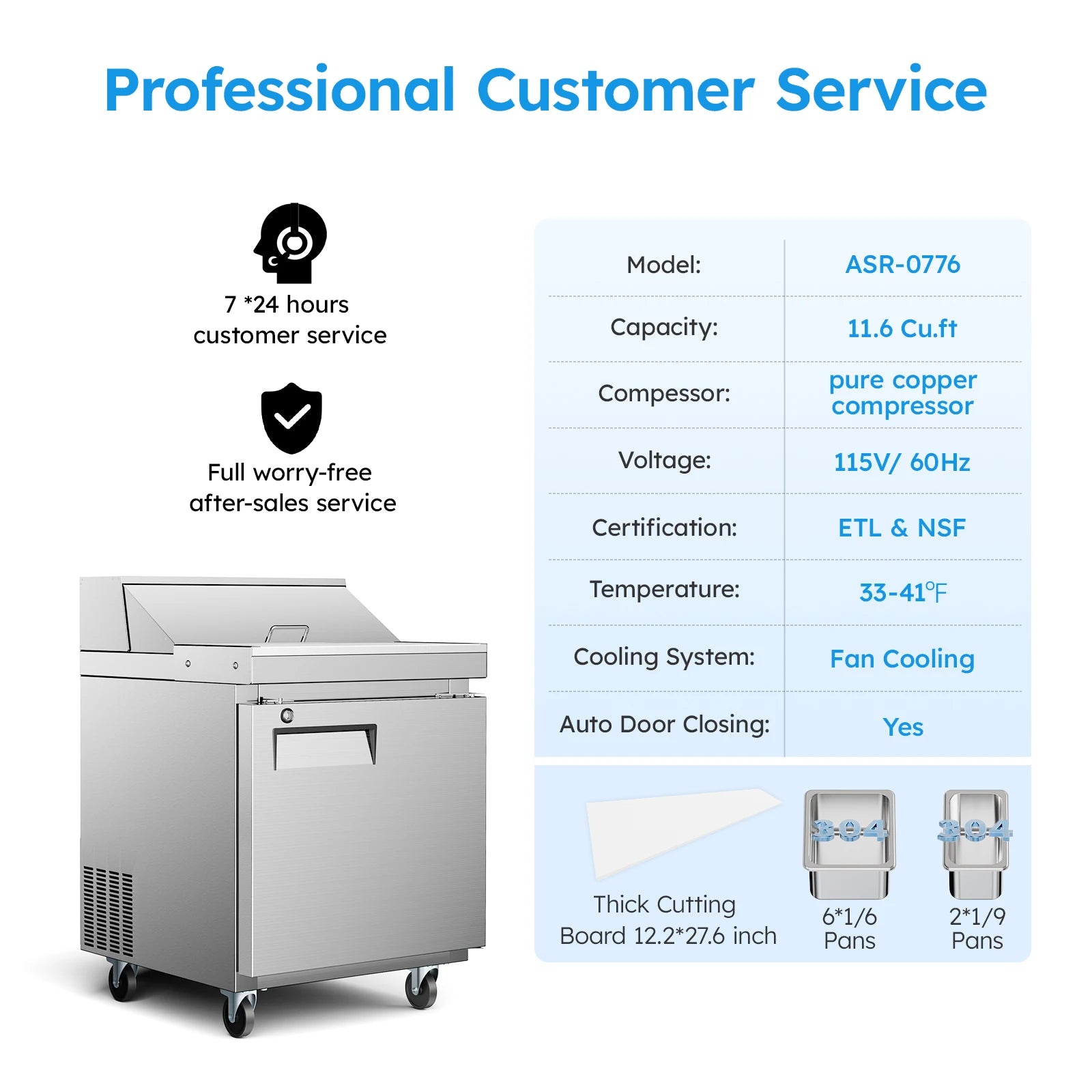 11.6 CF 27" Commercial Refrigerator Sandwich/Salad Prep Table