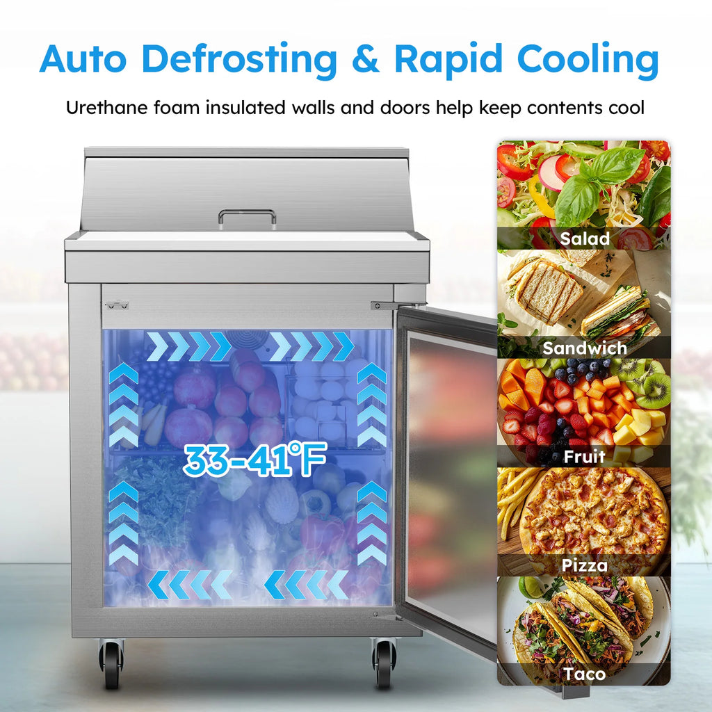 11.6 CF 27" Commercial Refrigerator Sandwich/Salad Prep Table