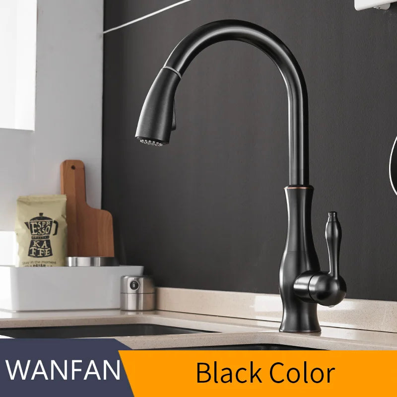 Black Silver Single Handle Pull Out Tap