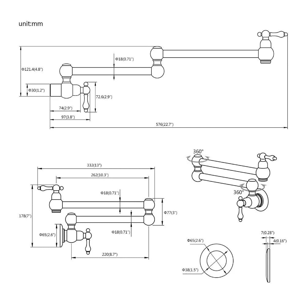 Chrome Black Wall Mounted 360 Rotating