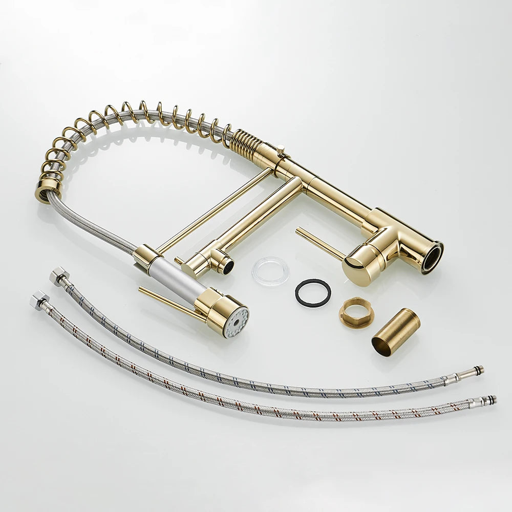 Gold Single Pull Out Spring Spout Mixers