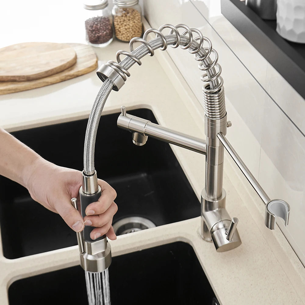 Brushed Nickel Faucet Pull-out Rotatable Swivel