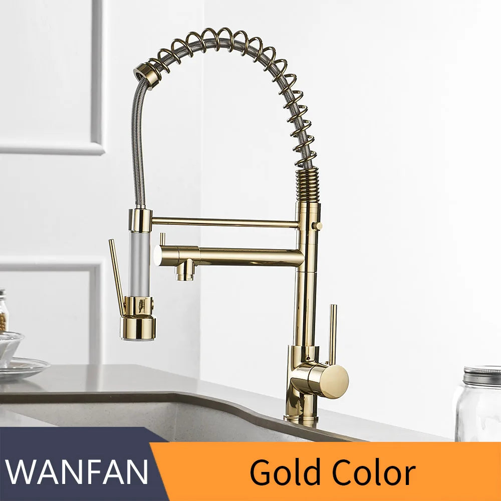 Gold Single Pull Out Spring Spout Mixers