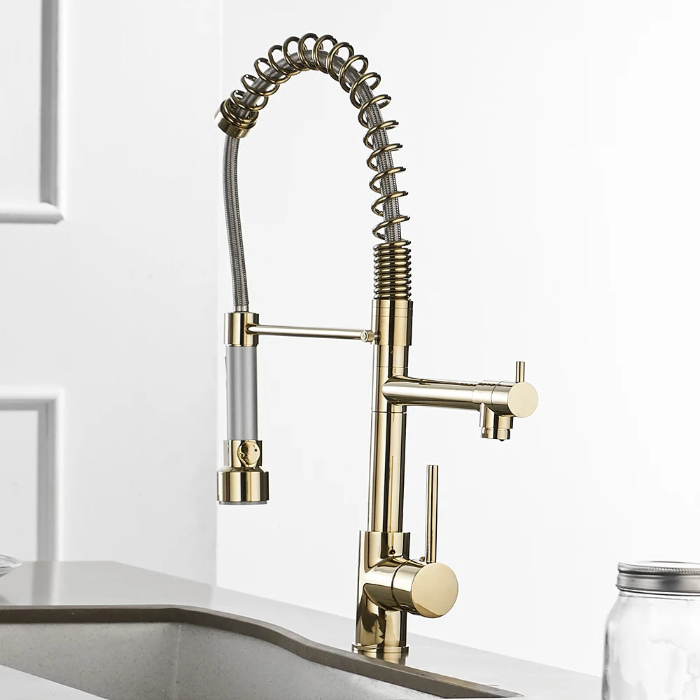Gold Single Pull Out Spring Spout Mixers