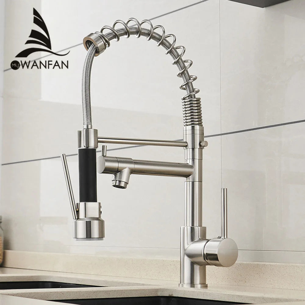 Brushed Nickel Faucet Pull-out Rotatable Swivel