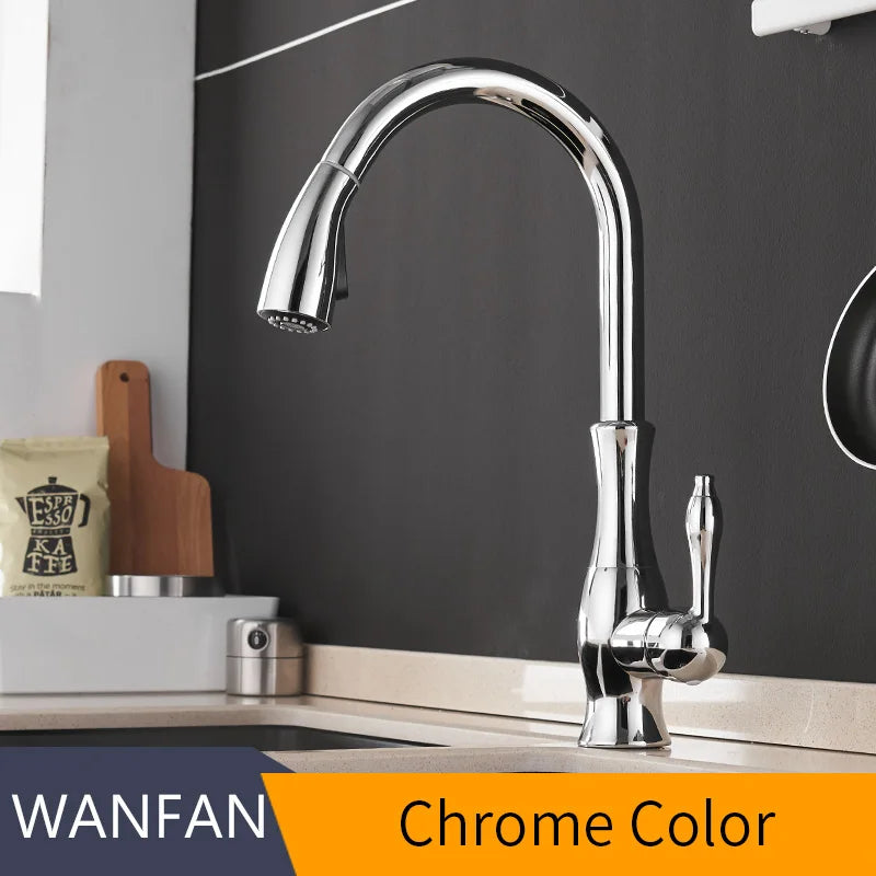 Black Silver Single Handle Pull Out Tap