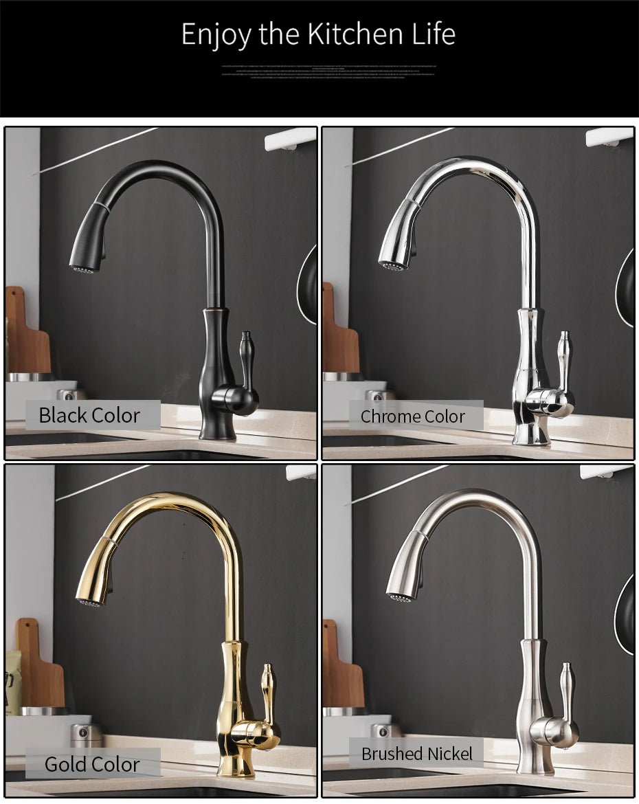 Black Silver Single Handle Pull Out Tap