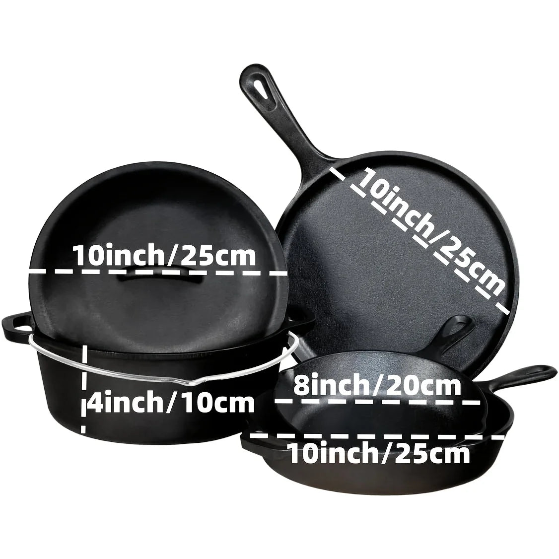 3PCS Cast Iron Skillet Set (6/8/10") Pre-Seasoned, Heavy-Duty