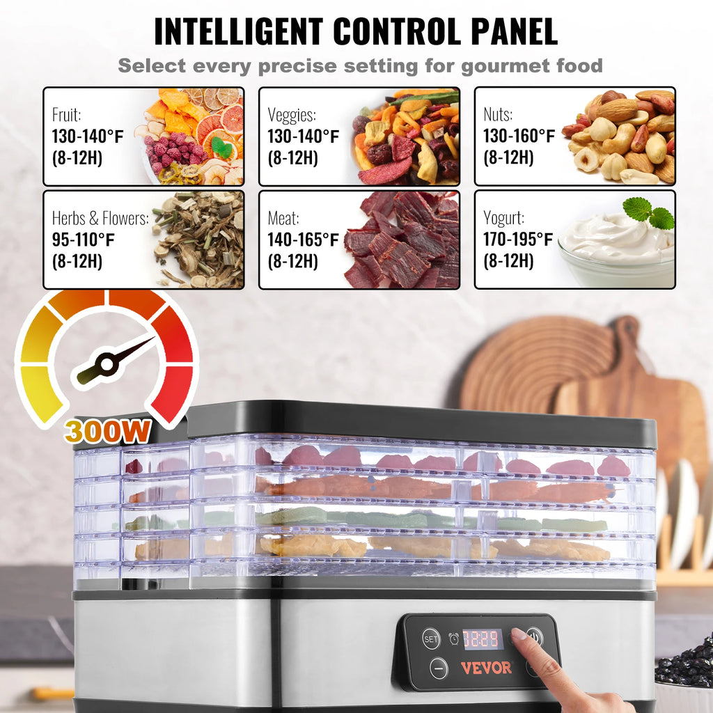 5 Tray Food Dehydrator 300W Stainless