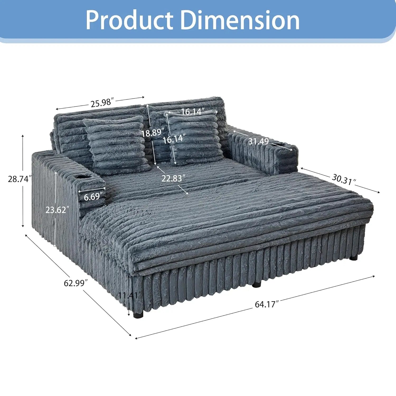 63'' Plush Faux Rabbit Fur Chaise