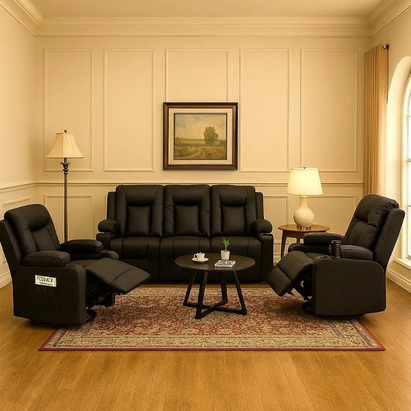 Leather Manual Recliner Sofa Set