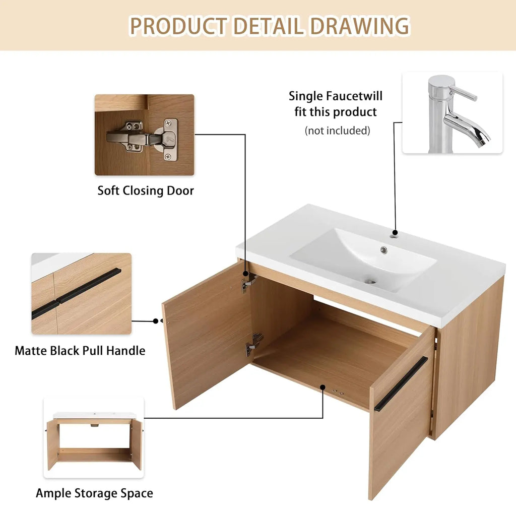 36" Floating Bathroom Vanity with Sink