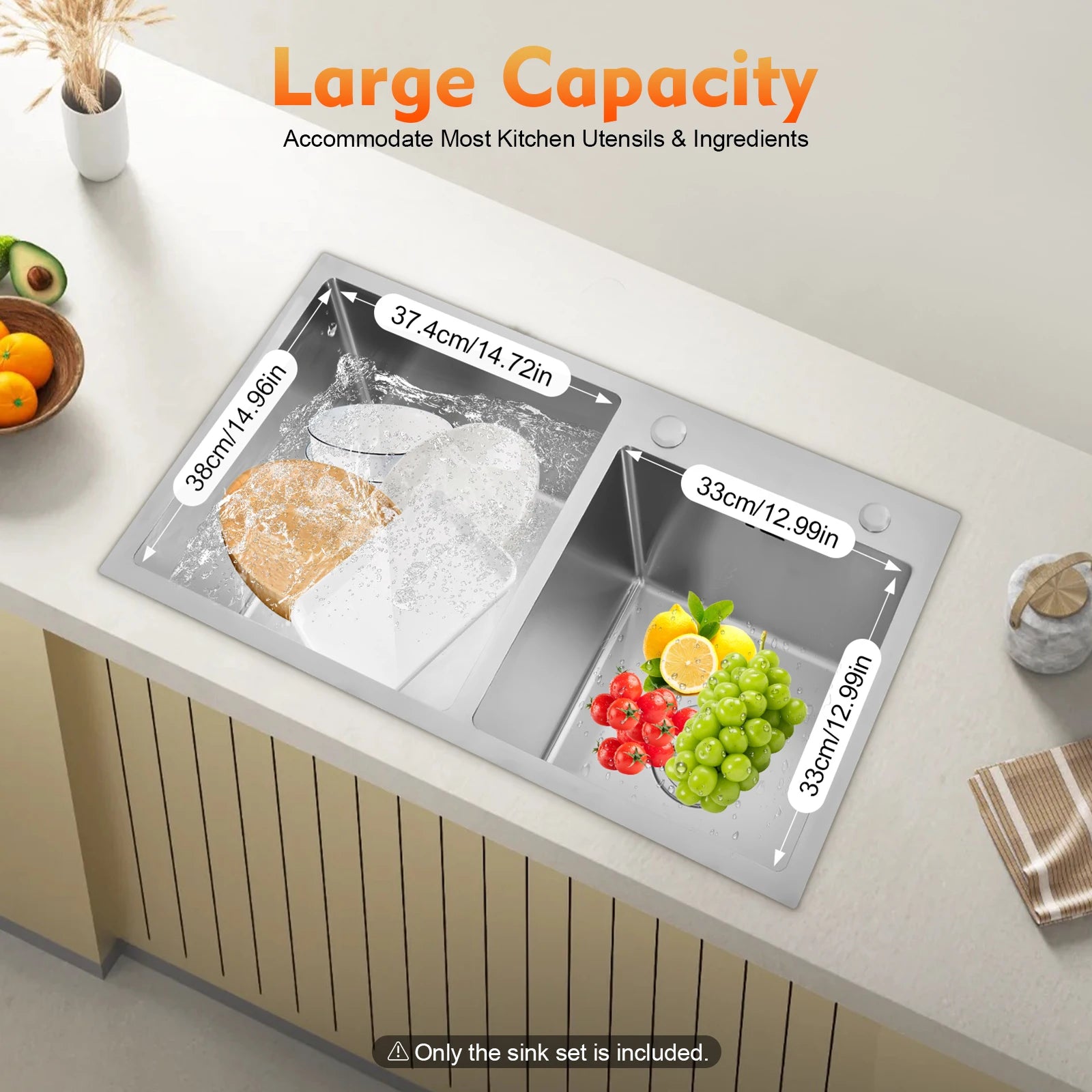 Sturdy Stainless Large Capacity Double Bowl