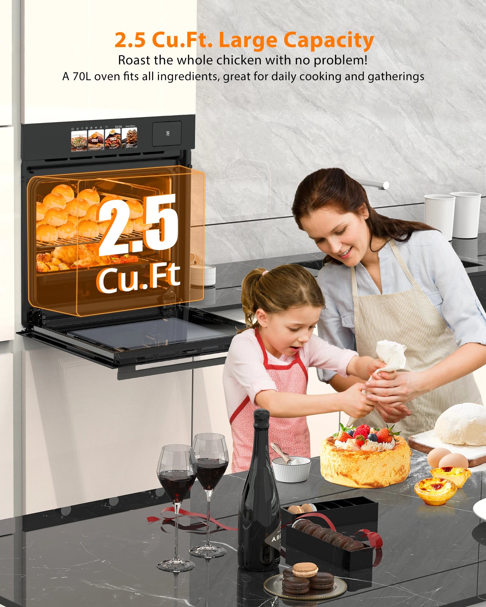 2.5 CF Built-in Electric Wall Oven 8 Cooking Modes