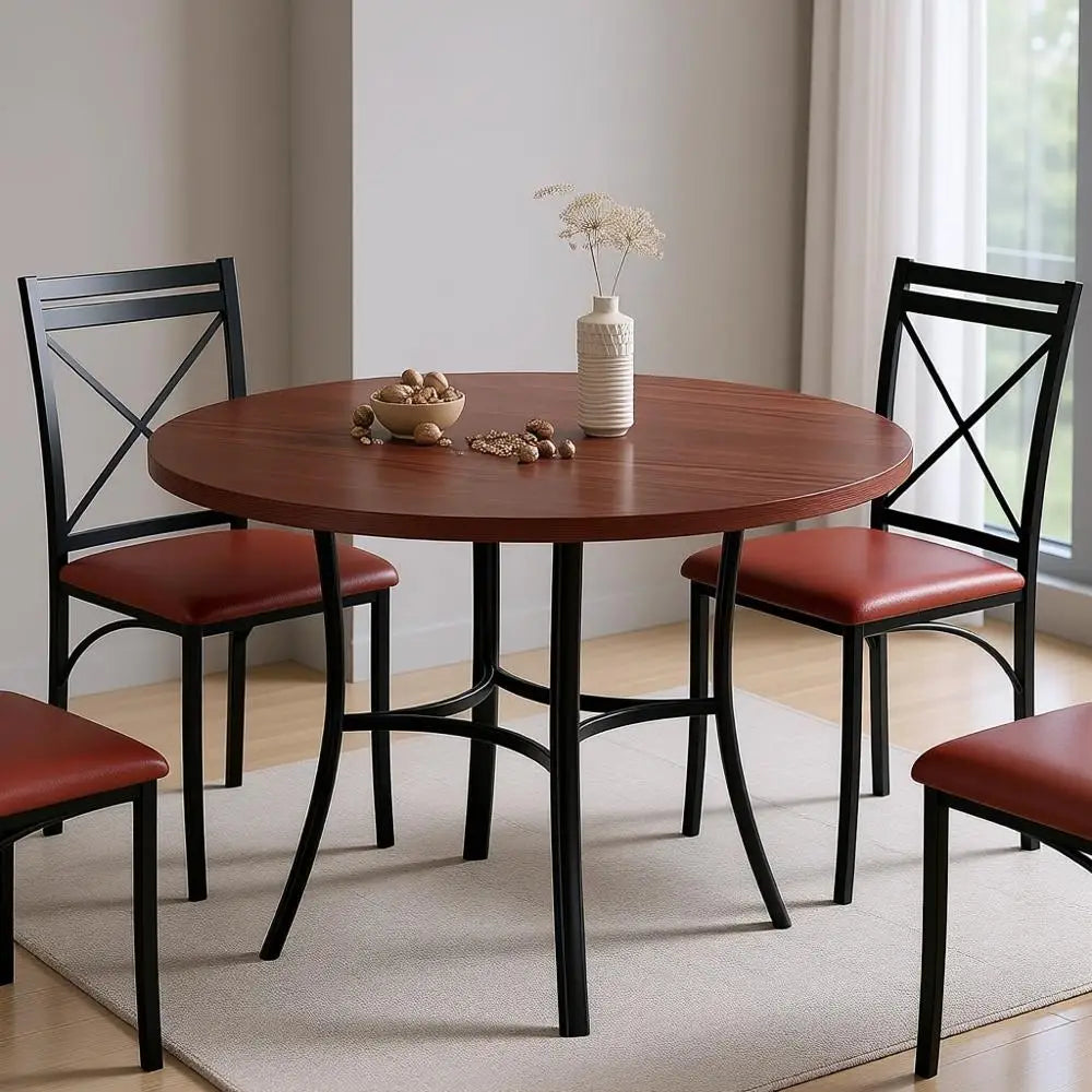 42-inch Wooden Grain Round w/Metal Legs