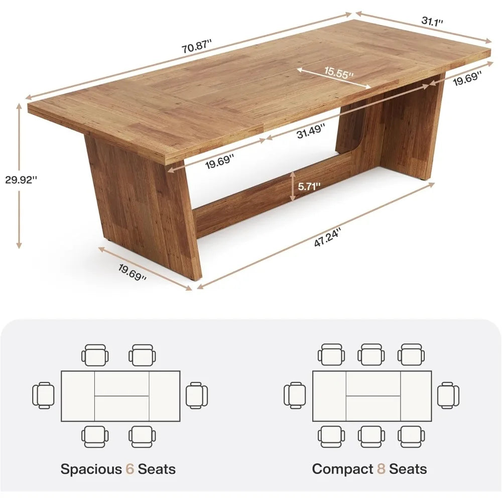 70.87"  Large Wooden for 6-8 People Rectangular Farmhouse