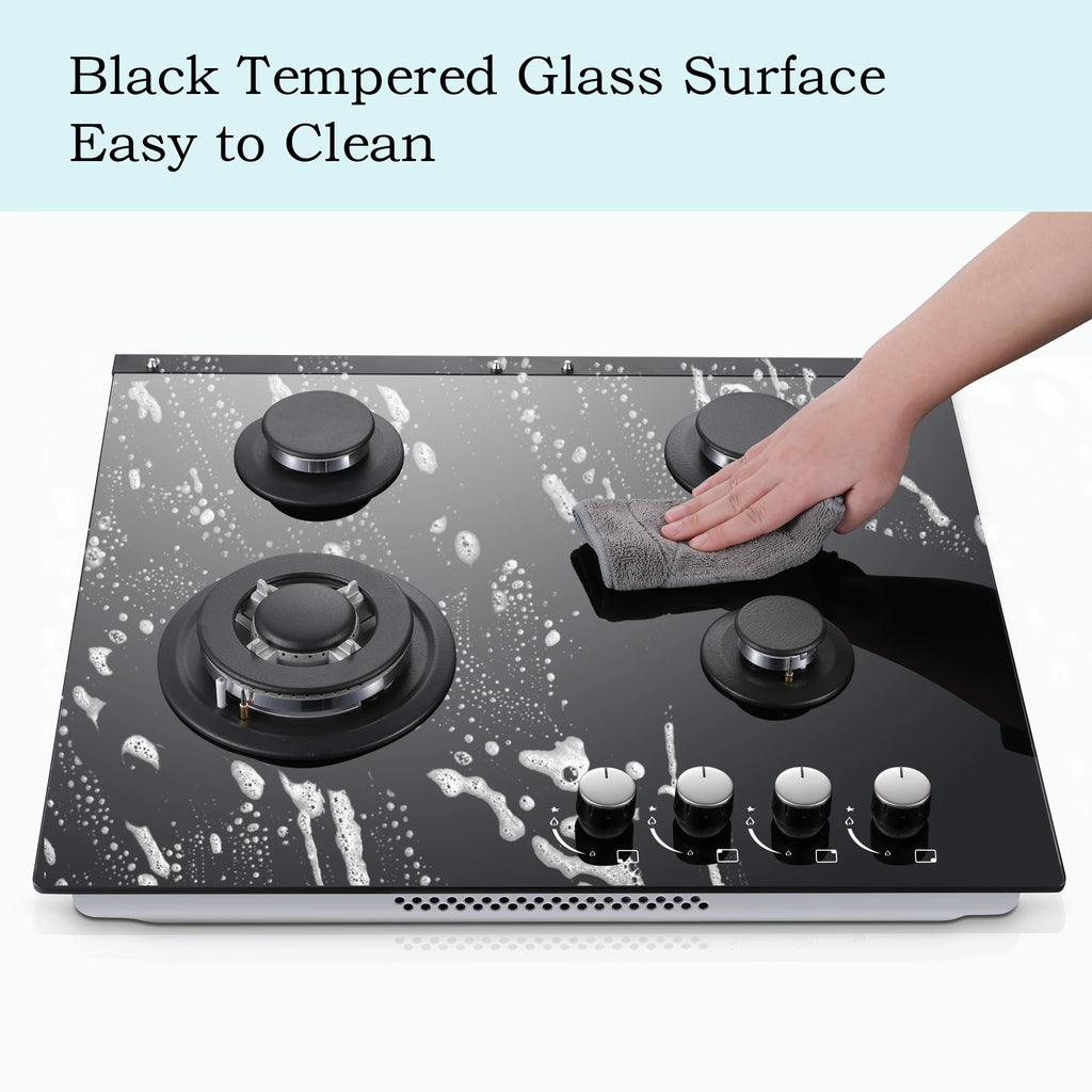 24 Inch 4-Burner Gas Cooktop | Dual Fuel NG/LPG