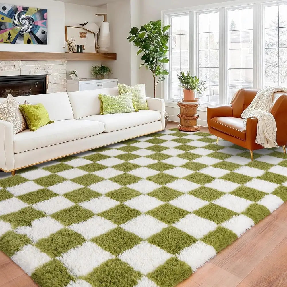 6x9 Modern Grass Green/White Shag