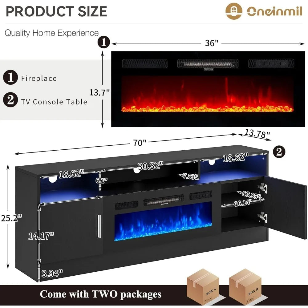 70" Fireplace TV Stand LED Light