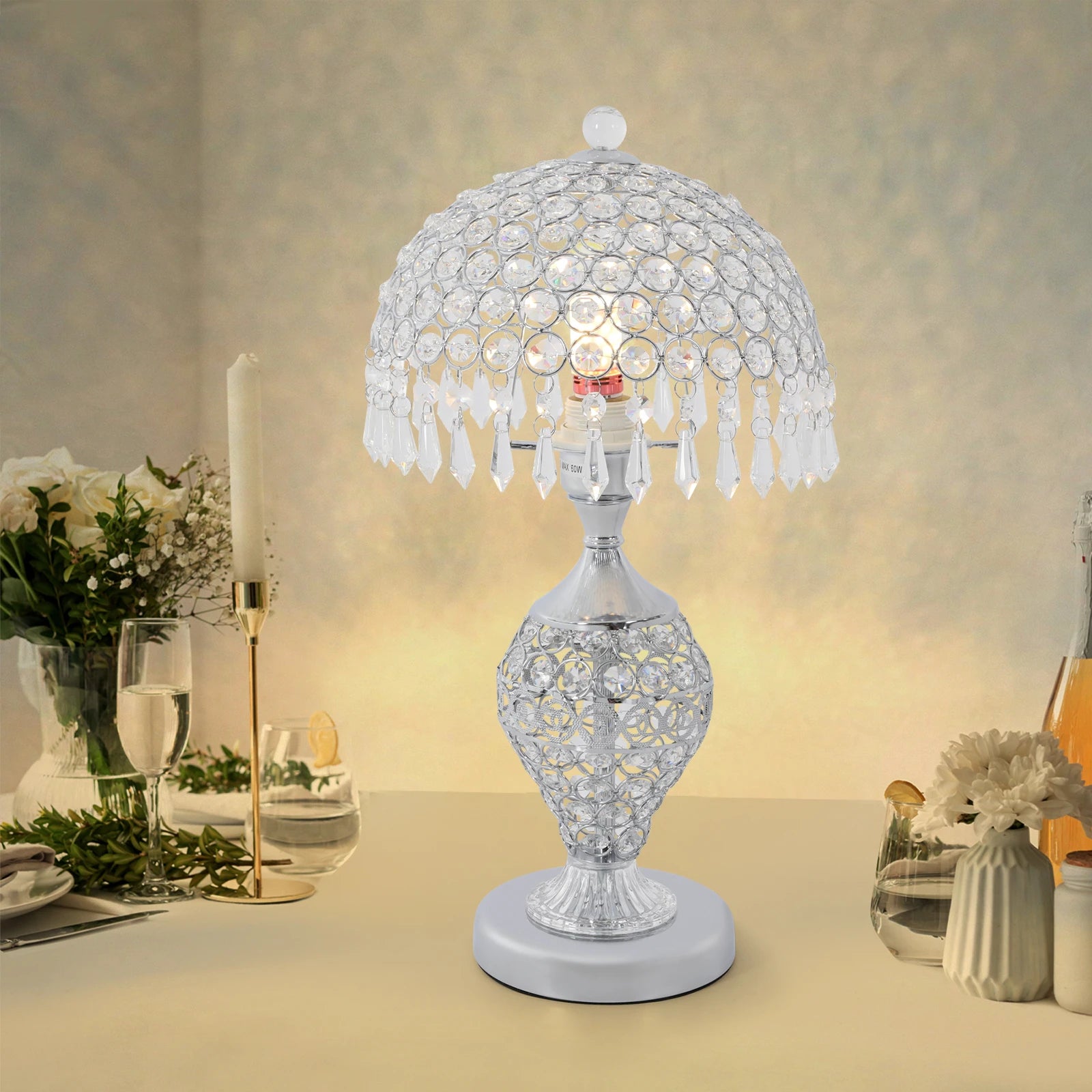 Crystal Lamp Silver Iron Frame