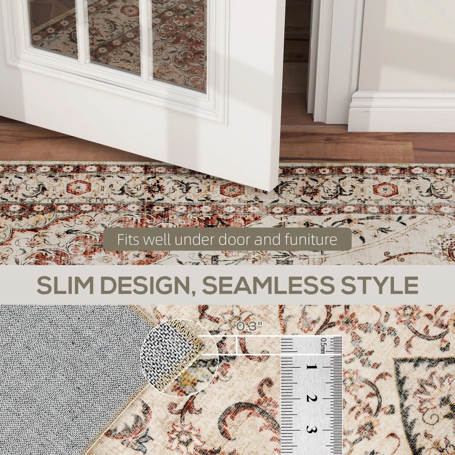 4x6 Washable Classical Floral Mixed-Brown