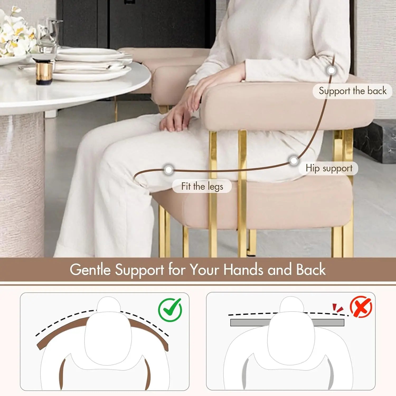 2 Velvet Khaki Gold Metal Legs