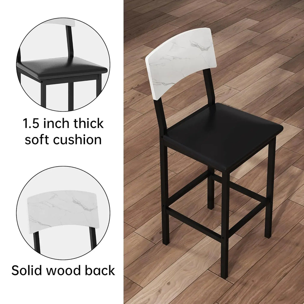35.43" Counter Height Set Marble/4 Upholstered Bar Stools