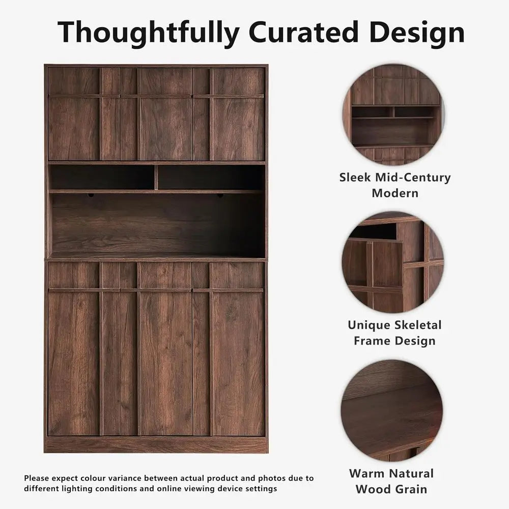 72" Kitchen Pantry Cabinet W/Walnut Countertop