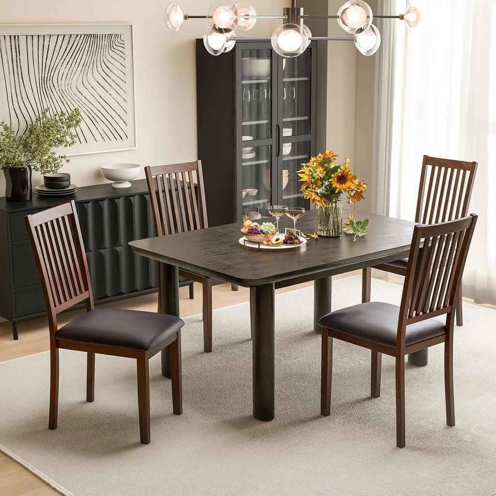 4 Wooden Upholstered Slat Back PVC Leather