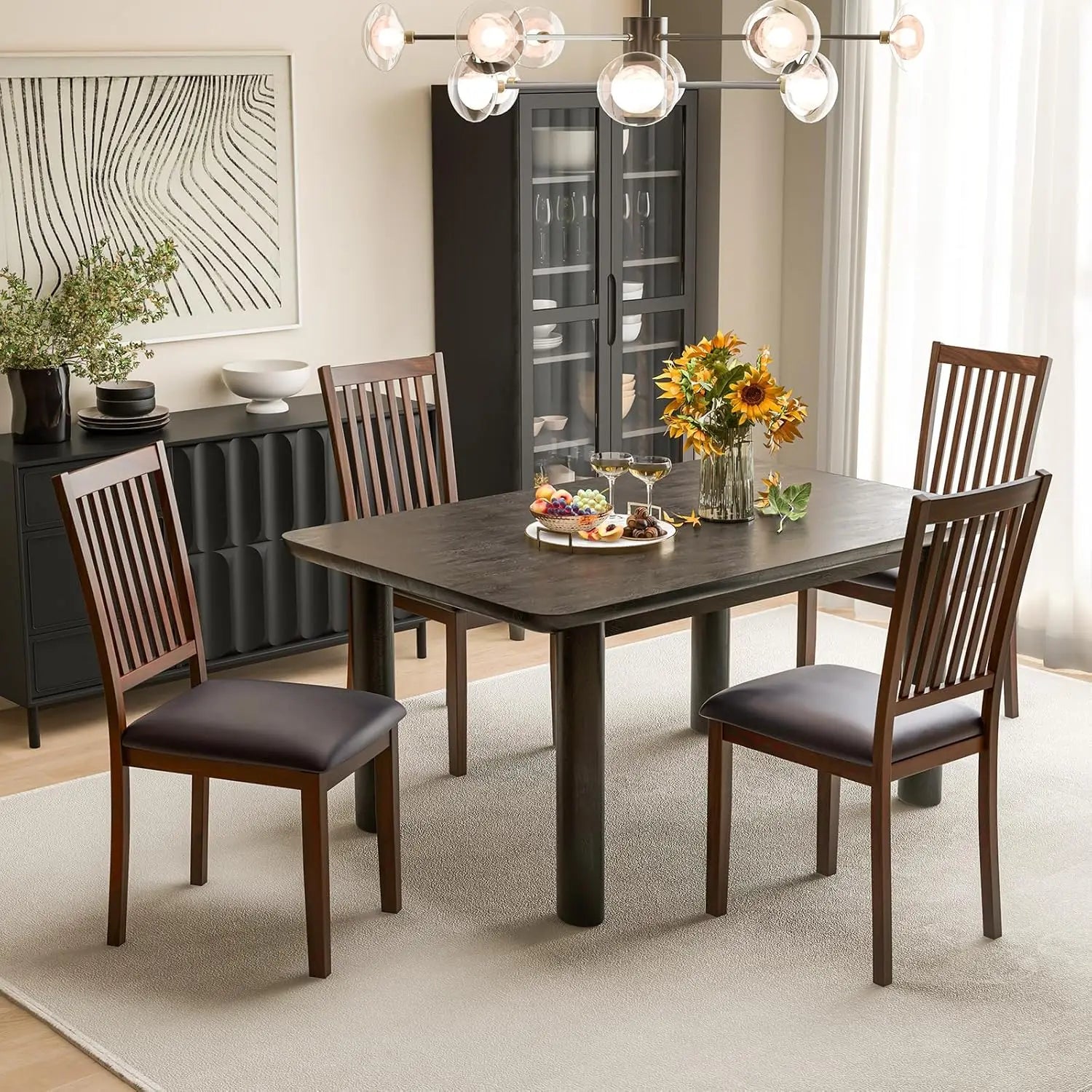 4 Wooden Upholstered Slat Back PVC Leather